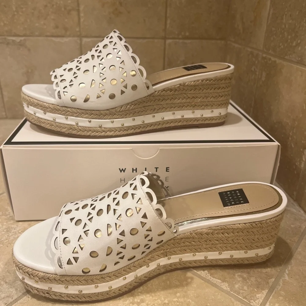 White House Black Market Laser-Cut Espadrille Wedge Slide Sandals - Picture 3 of 5